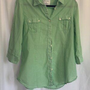 Green and White Striped 3/4 Sleeve American Eagle Shirt